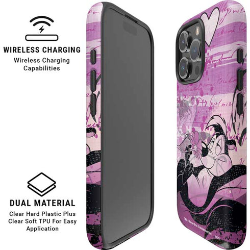 Looney Tunes Pepe Le Pew Purple Romance iPhone 16 Pro Magsafe Impact Case