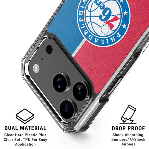 NBA Philadelphia 76ers Canvas Split iPhone 17 Pro Clear Case