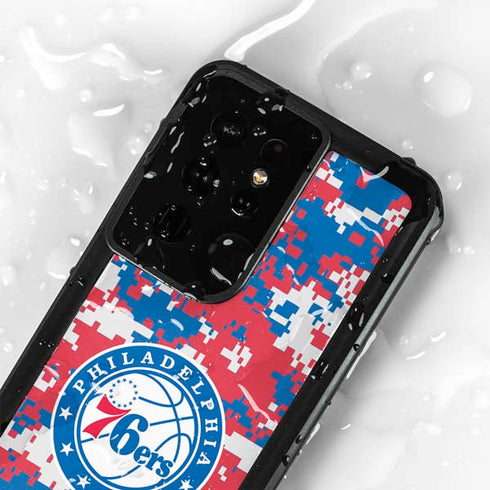 NBA Philadelphia 76ers Red Digi Camo Galaxy S24 Ultra Waterproof Case