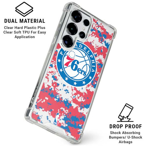 NBA Philadelphia 76ers Red Digi Camo Galaxy S25 Ultra Clear Case