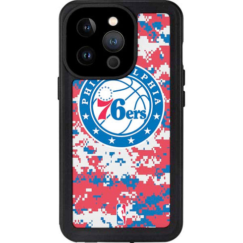 NBA Philadelphia 76ers Red Digi Camo iPhone 15 Pro Waterproof Case