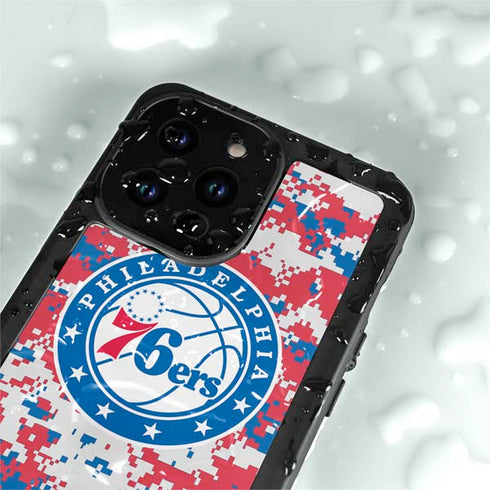 NBA Philadelphia 76ers Red Digi Camo iPhone 15 Pro Waterproof Case