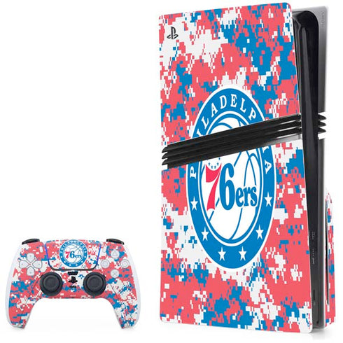 NBA Philadelphia 76ers Red Digi Camo PS5 Pro Disk Bundle Skin