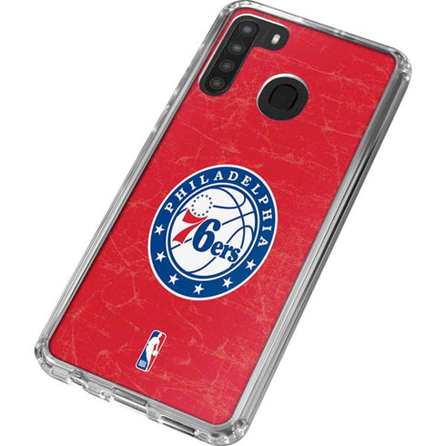 NBA Philadelphia 76ers Distressed Galaxy A21 Clear Case