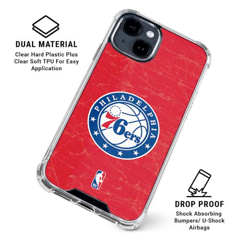 NBA Philadelphia 76ers Distressed iPhone 15 Plus Clear Case