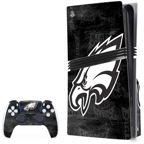 NFL Philadelphia Eagles Black & White PS5 Pro Disk Bundle Skin