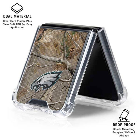 NFL Philadelphia Eagles Realtree AP Camo Galaxy Z Flip6 Clear Case
