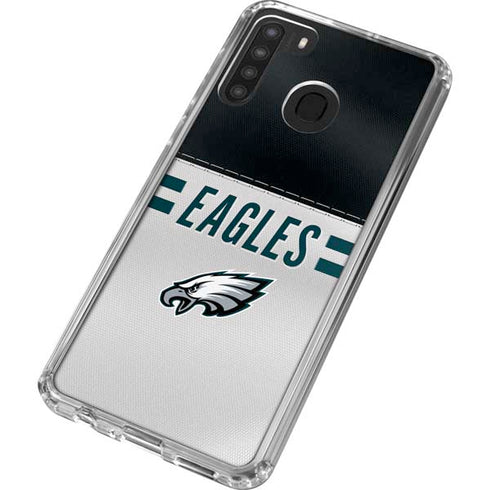 NFL Philadelphia Eagles White Striped Galaxy A21 Clear Case