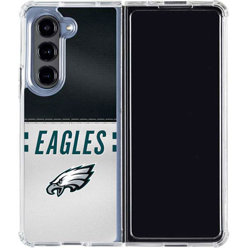 NFL Philadelphia Eagles White Striped Galaxy Z Fold5 5G Clear Case