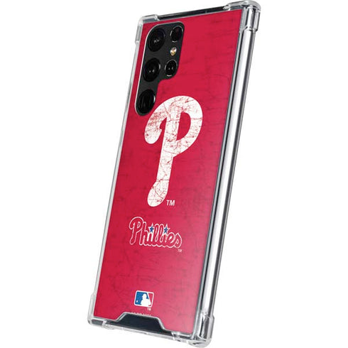 MLB Philadelphia Phillies - Solid Distressed Galaxy S23 Ultra Clear Case