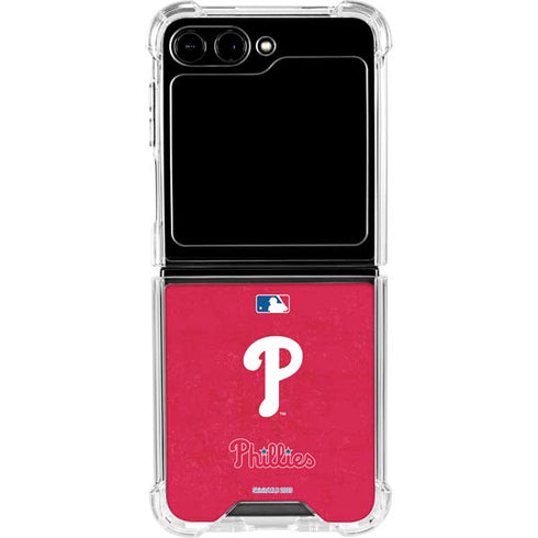MLB Philadelphia Phillies - Solid Distressed Galaxy Z Flip6 Clear Case
