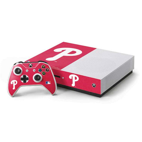 MLB Philadelphia Phillies - Solid Distressed Xbox One S Console and Controller Bundle Skin