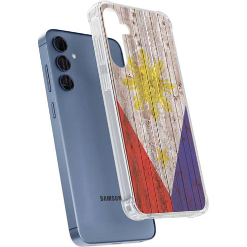 Philippines Flag Dark Wood Galaxy A55 5G Clear Case
