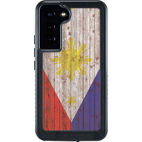 Philippines Flag Dark Wood Galaxy S24 Plus Waterproof Case