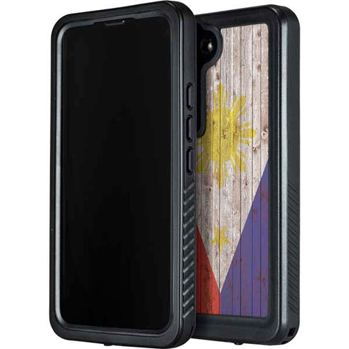 Philippines Flag Dark Wood Galaxy S24 Plus Waterproof Case
