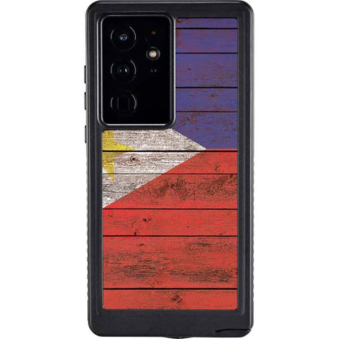 Philippines Flag Dark Wood Galaxy S24 Ultra Waterproof Case