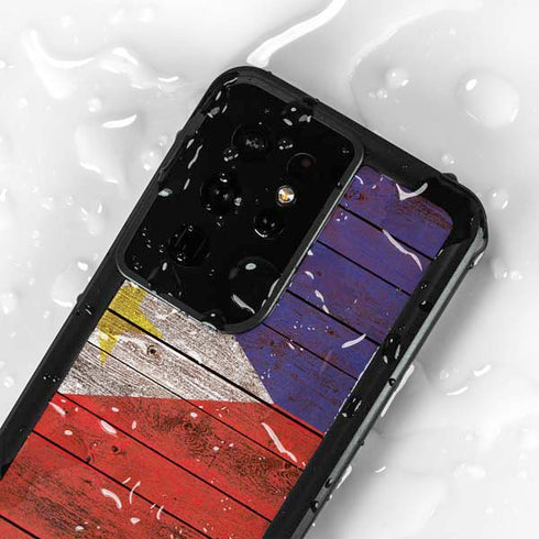 Philippines Flag Dark Wood Galaxy S24 Ultra Waterproof Case