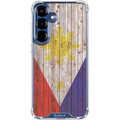 Philippines Flag Dark Wood Galaxy S25 Plus Clear Case