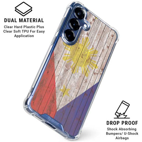 Philippines Flag Dark Wood Galaxy S25 Plus Clear Case