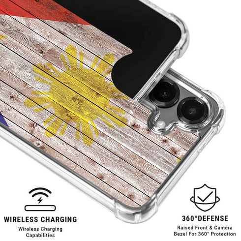 Philippines Flag Dark Wood Galaxy S26 Plus Clear Case