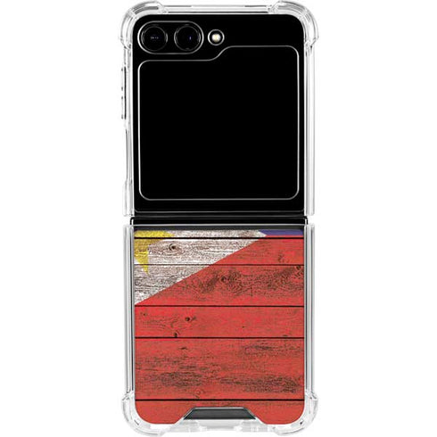 Philippines Flag Dark Wood Galaxy Z Flip6 Clear Case