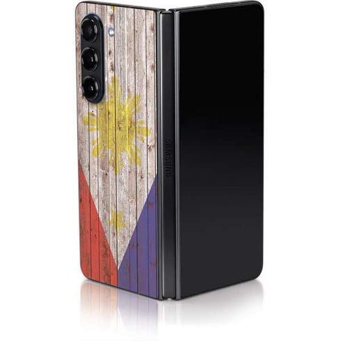Philippines Flag Dark Wood Galaxy Z Fold5 5G Skin