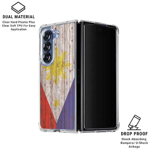 Philippines Flag Dark Wood Galaxy Z Fold6 Clear Case