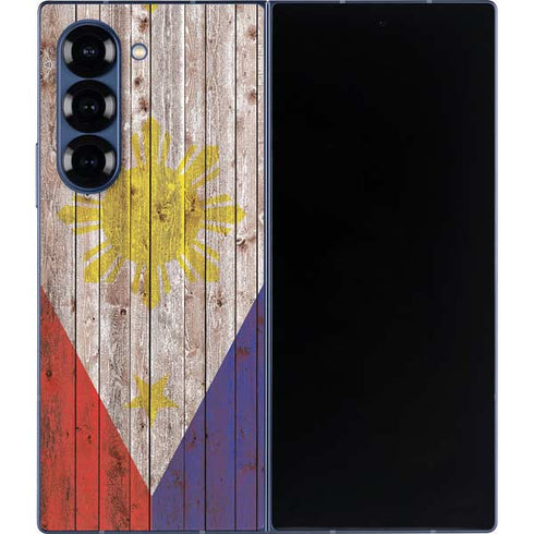 Philippines Flag Dark Wood Galaxy Z Fold6 Skin