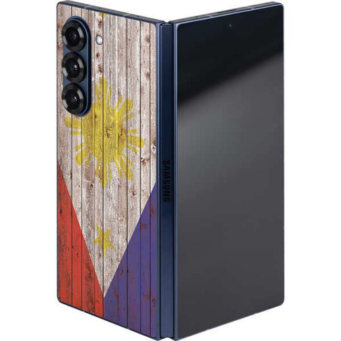 Philippines Flag Dark Wood Galaxy Z Fold6 Skin