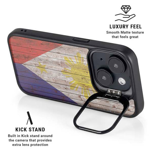 Philippines Flag Dark Wood iPhone 13 Kickstand Case