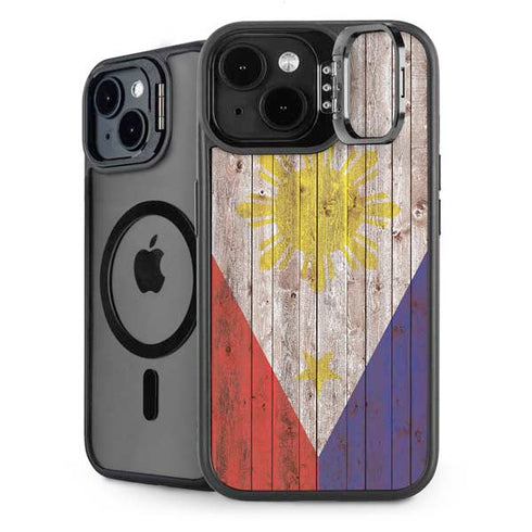 Philippines Flag Dark Wood iPhone 14 Plus Kickstand Case