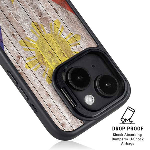 Philippines Flag Dark Wood iPhone 14 Plus Kickstand Case