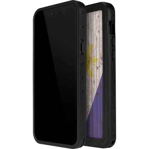 Philippines Flag Dark Wood iPhone 15 Pro Waterproof Case
