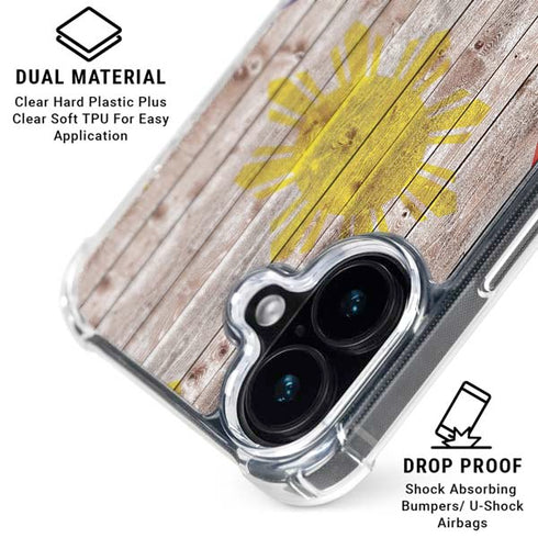 Philippines Flag Dark Wood iPhone 16 Clear Case