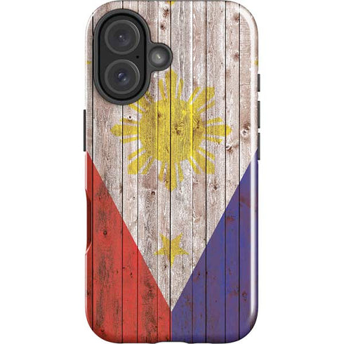 Philippines Flag Dark Wood iPhone 16 Impact Case