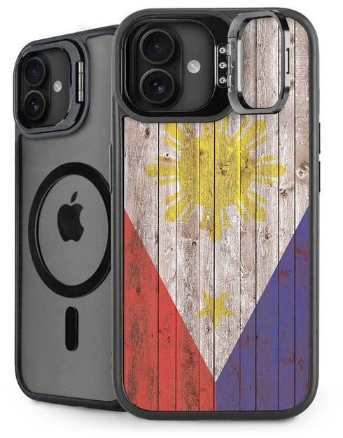 Philippines Flag Dark Wood iPhone 16 Kickstand Case