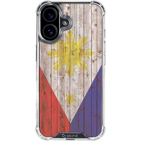 Philippines Flag Dark Wood iPhone 16 Plus Clear Case