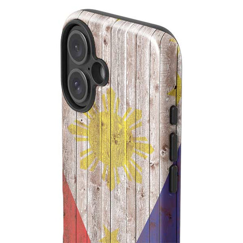 Philippines Flag Dark Wood iPhone 16 Plus Impact Case