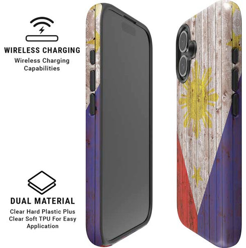 Philippines Flag Dark Wood iPhone 16 Plus Magsafe Impact Case