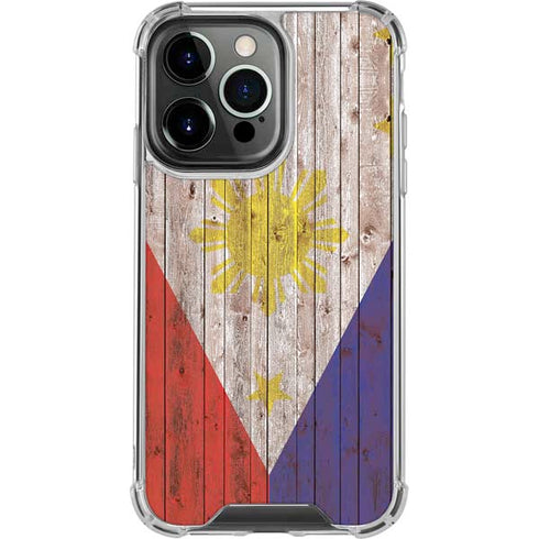 Philippines Flag Dark Wood iPhone 16 Pro Clear Case