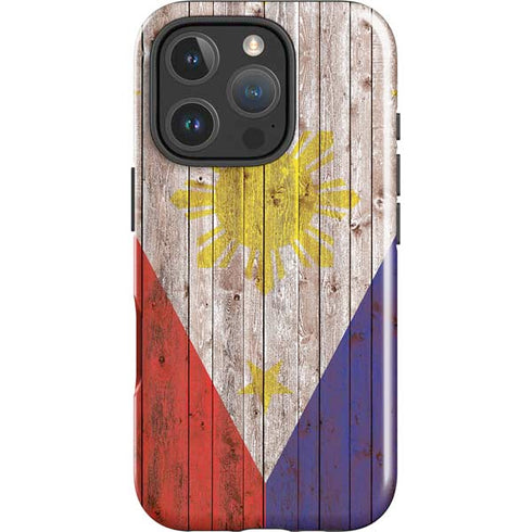 Philippines Flag Dark Wood iPhone 16 Pro Magsafe Impact Case