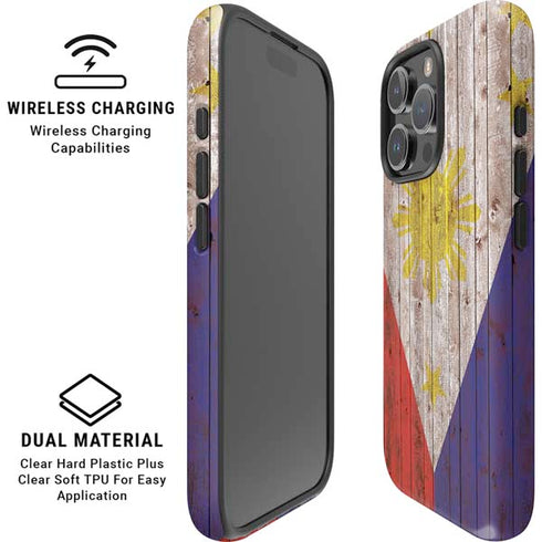 Philippines Flag Dark Wood iPhone 16 Pro Magsafe Impact Case