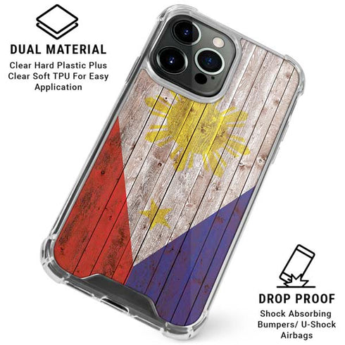 Philippines Flag Dark Wood iPhone 16 Pro Max Clear Case