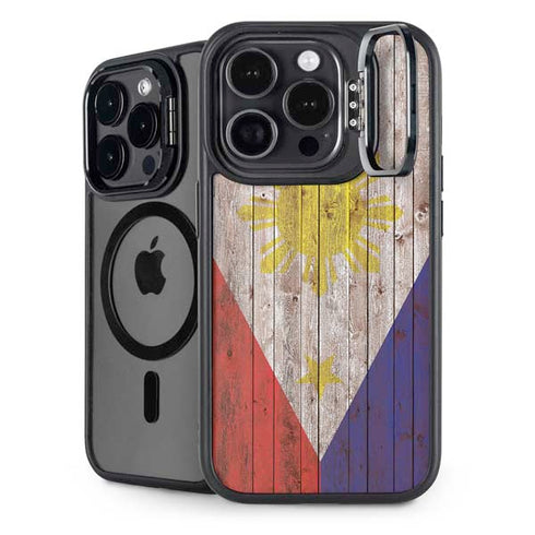 Philippines Flag Dark Wood iPhone 16 Pro Max Kickstand Case
