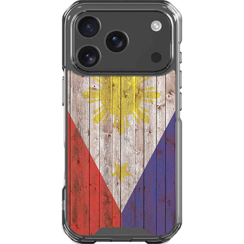 Philippines Flag Dark Wood iPhone 18 Pro Clear Case