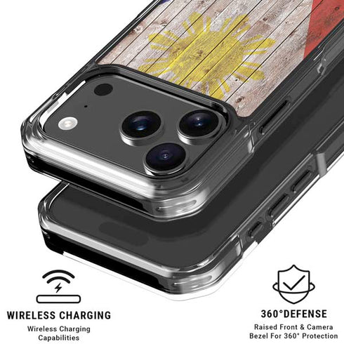 Philippines Flag Dark Wood iPhone 18 Pro Clear Case