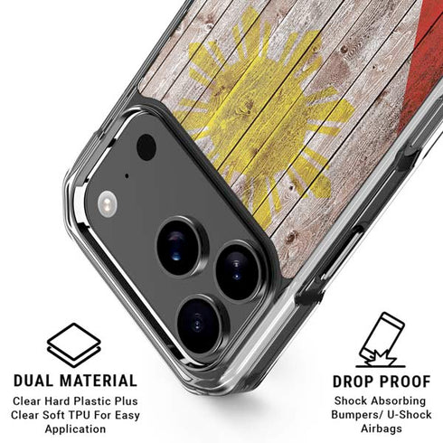 Philippines Flag Dark Wood iPhone 18 Pro Clear Case