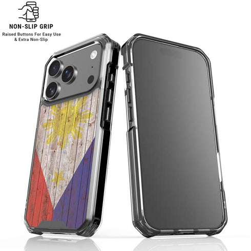 Philippines Flag Dark Wood iPhone 18 Pro Clear Case