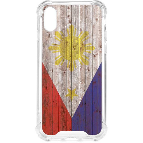Philippines Flag Dark Wood iPhone XS Clear Case