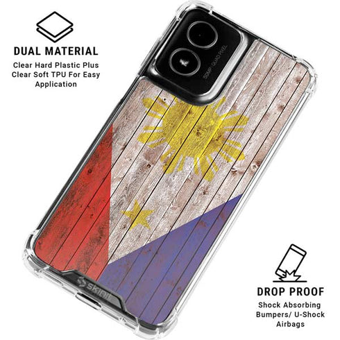 Philippines Flag Dark Wood Moto G Power 5G (2024) Clear Case
